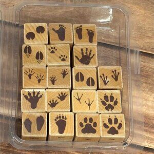 1996 HERO ARTS ANIMAL FOOTPRINTS WOOD MOUNTED RUBBER STAMP SET OF 18
